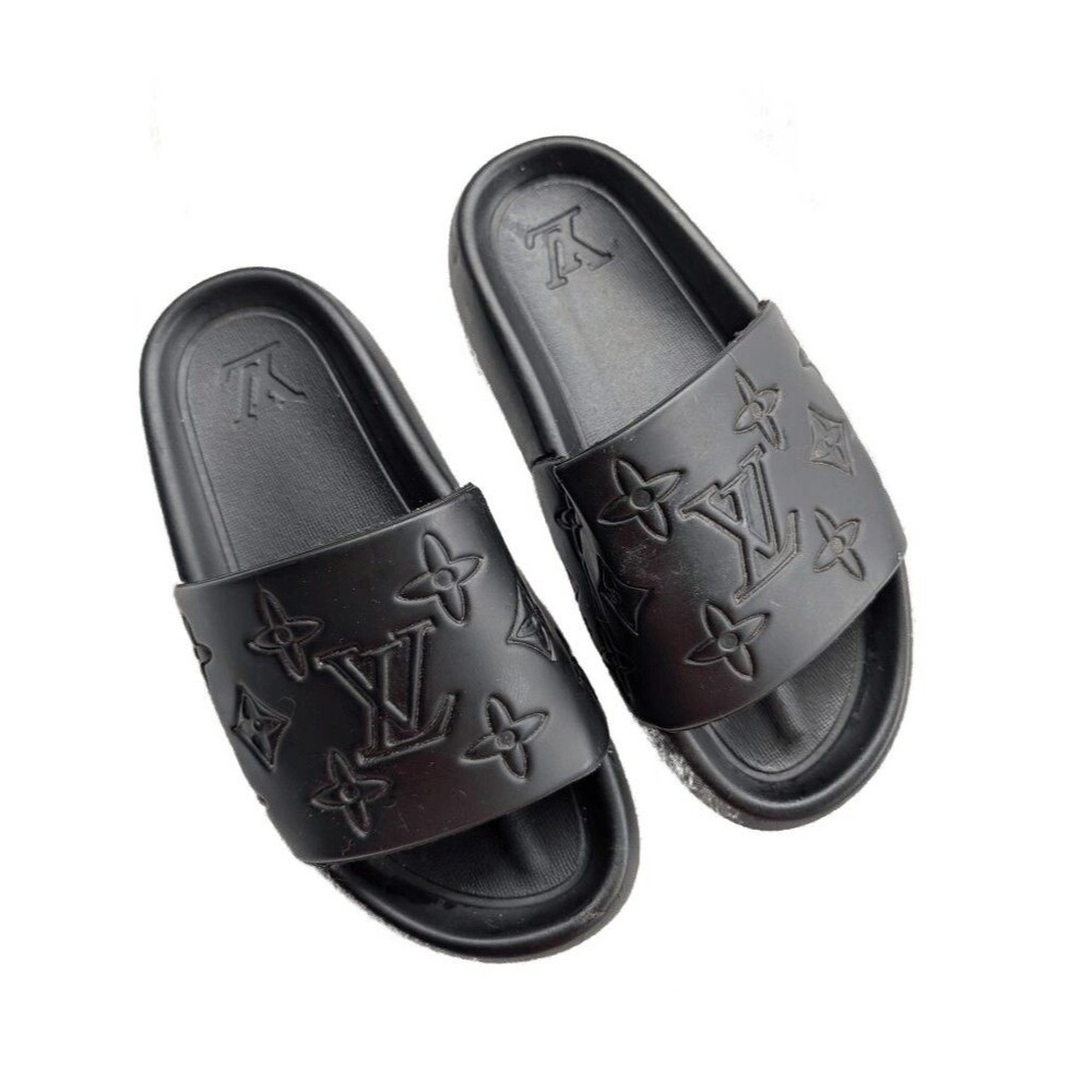 Louis Vuitton Black Monogram Rubber Pool Slide Sandals Waterfront Mule Men's 7